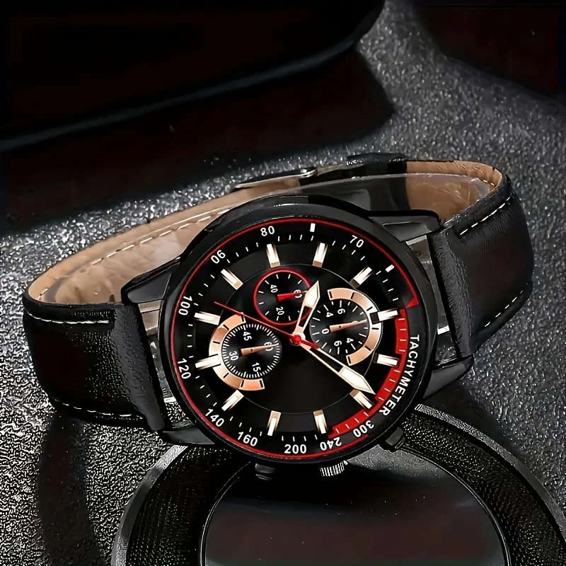 5pcs Exquisite Men's Quartz Watch and Accessories Color sent randomly