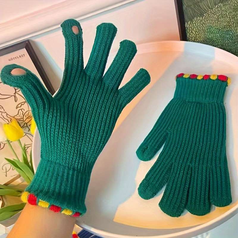 1 Pair Polychrome Size Red Warm Gloves