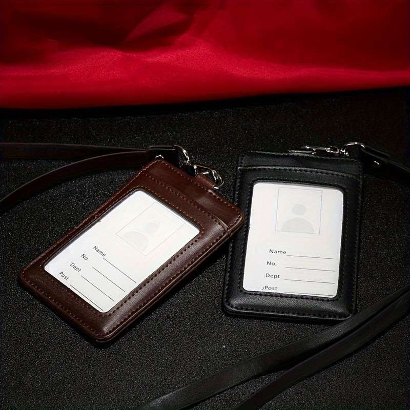 1pc PU Leather Work ID Badge Holder with RFID Block 1 pc Durable ID Card Case with Lanyard Mult