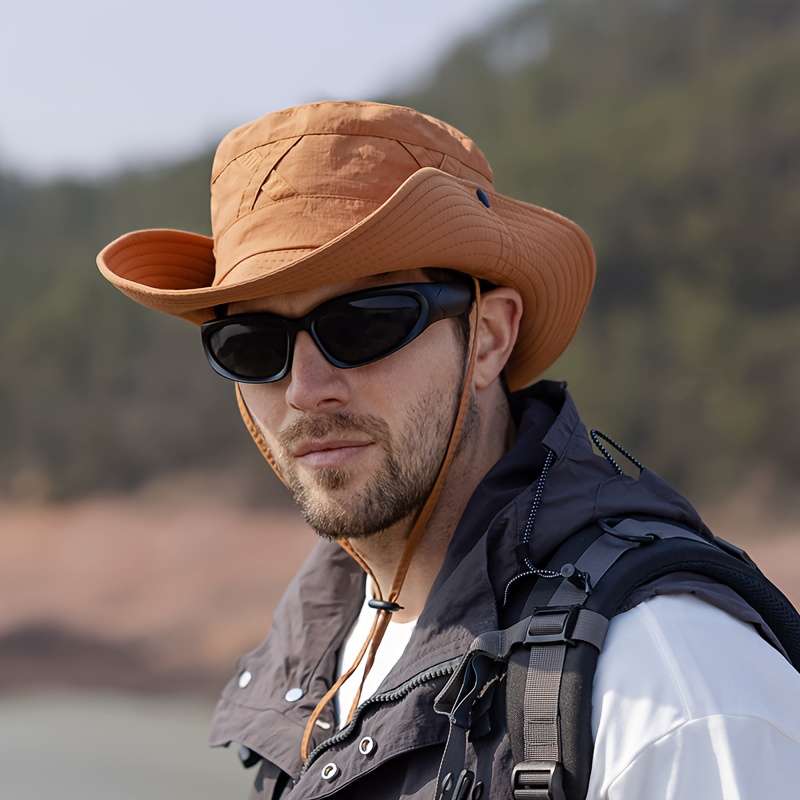 1pc Adjustable No-Logo Beige Bucket Hat with Cross Strap Durable Polyester Ideal for Outdoor Ad