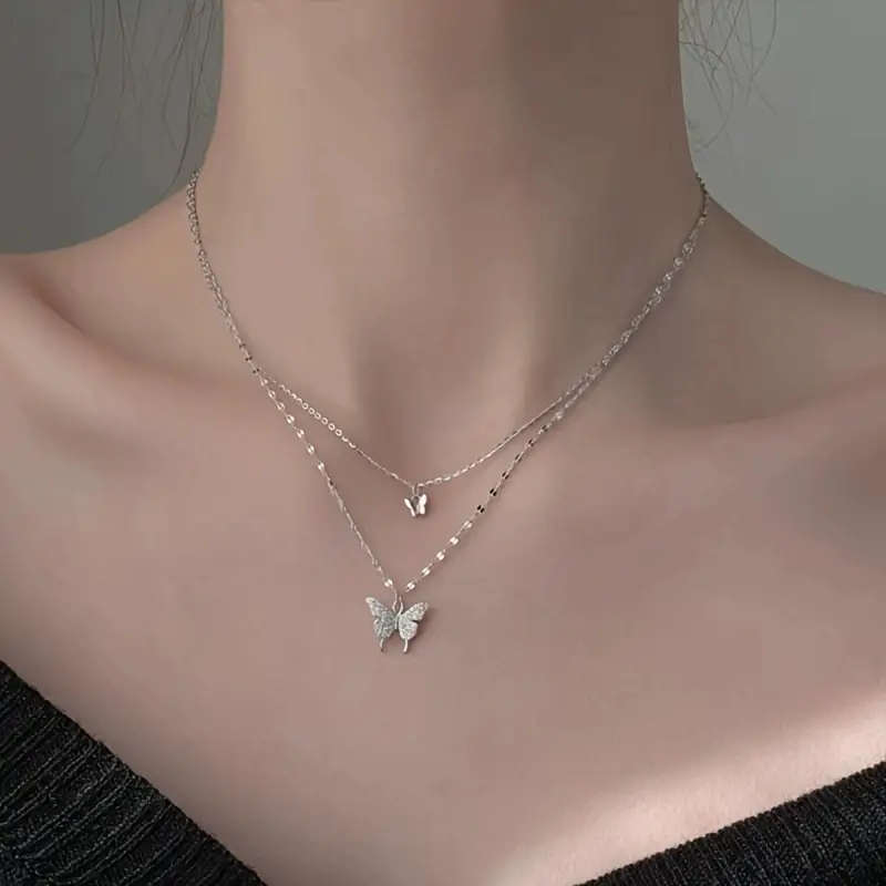Stainless Steel Necklace Double-Layer Butterfly