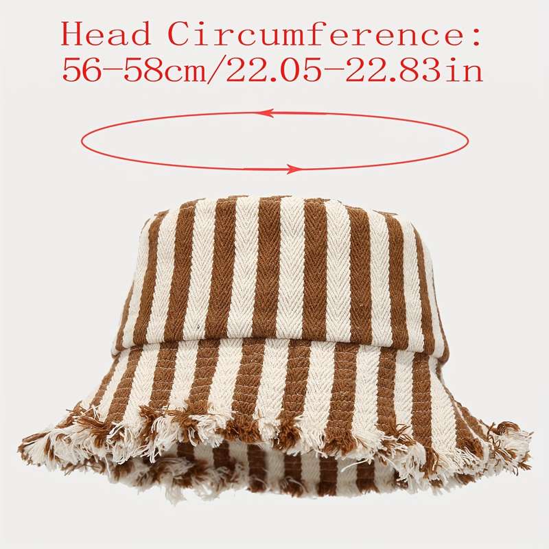 1pc 1 Style Striped Fuzzy Brim Fisherman Hat Autumn and Winter Fashionable Trendy Bucket Hat Couple