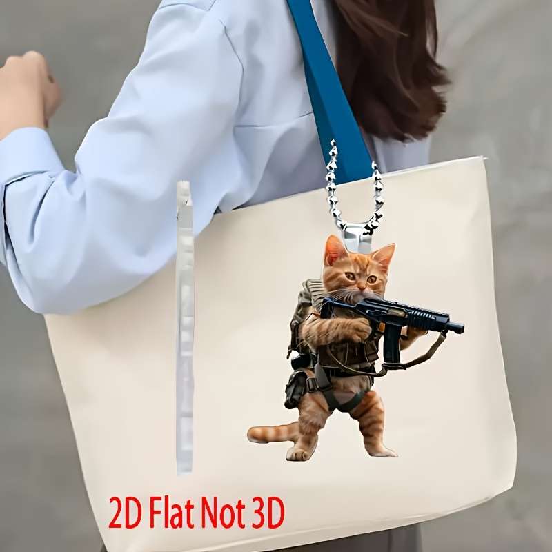 1pc 2D Flat  Acrylic Cool Cat Pendant Tactical Camo Costume Backpack Keychain Decoration Uniq