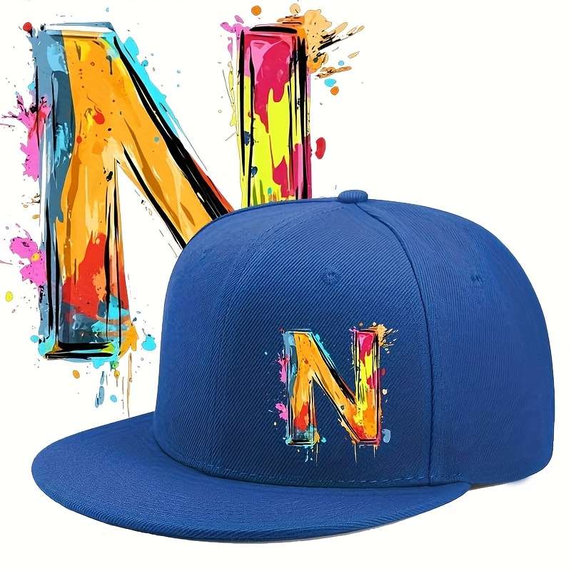 1pc Urban Graffiti Letter N Baseball Cap Adjustable Sun Protection Woven Flat Brim Hat for Men