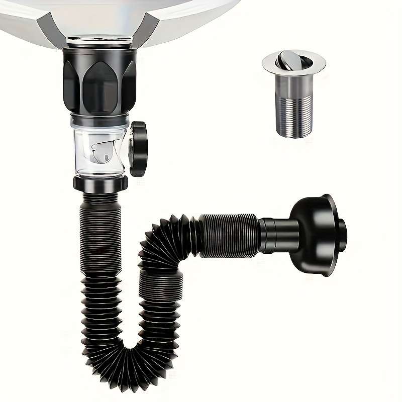 1pc FlexiDrain Stainless Steel ABS Sink Drain Pipe Flexible Space-Saving Design Tool-Free