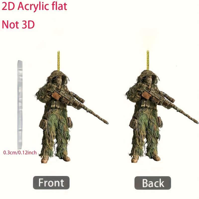 1pc 2D Flat  Tactical Camo and Gun Acrylic Keychain Ideal for Cars Home Decor and Gifts Perfec