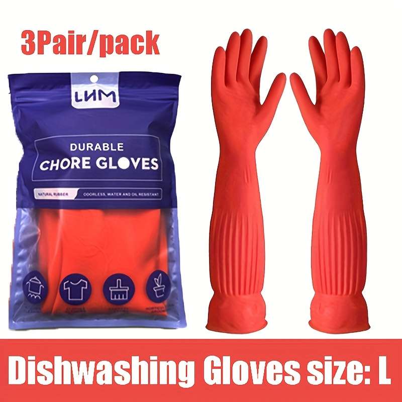 3 Pairs Red Orange Size L Palm 9cm Household Cleaning Gloves