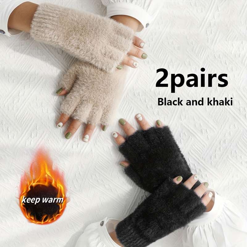 1 Pair Black White One Size Warm Gloves