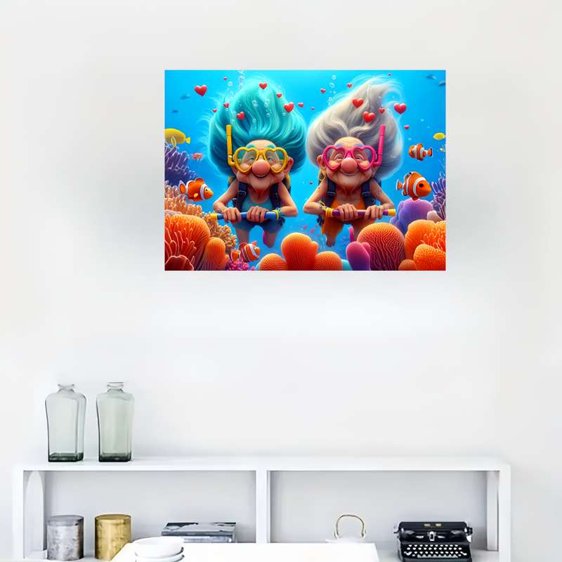 1000pcs Grandma Diving DIY Jigsaw Puzzle Vibrant Underwater Scene with Whimsical Ch