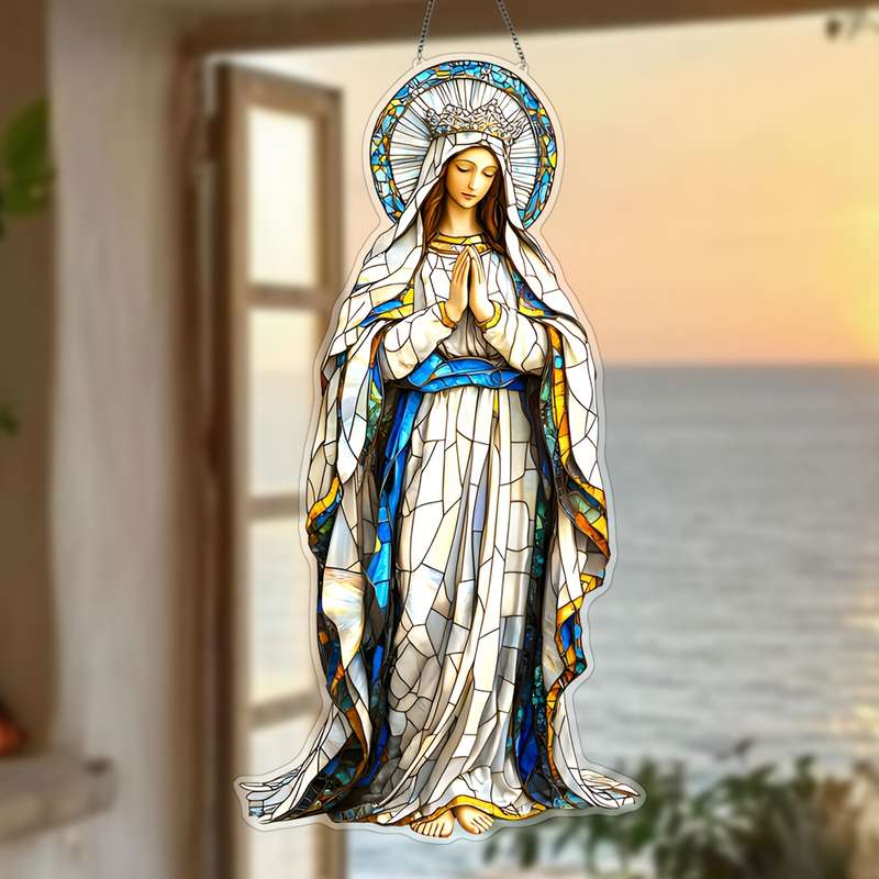 1pc 2D Flat  Virgin Mary SunCatchers  Acrylic Colored 22.86 cmX 18.8cm for Birthday Garden