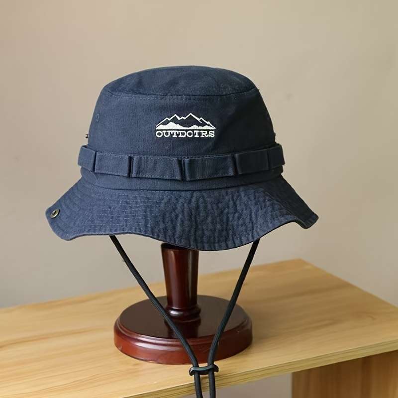 1pc Breathable Outdoor Adventure Bucket Hat with Drawstring Sun Protection for Hiking Fishing
