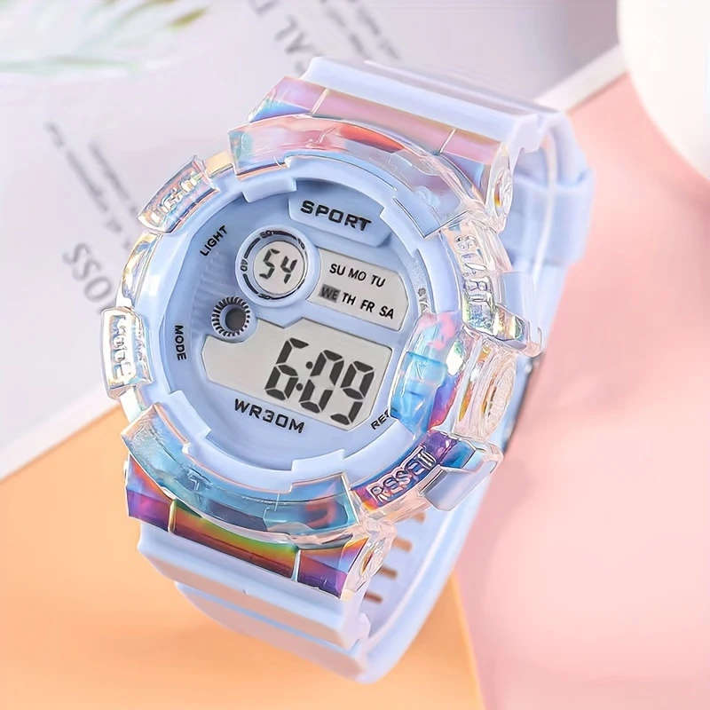 1pc Sport Style Digital Wrist Watches with Stopwatch Date Round Face Electronic Movement Silica Gel