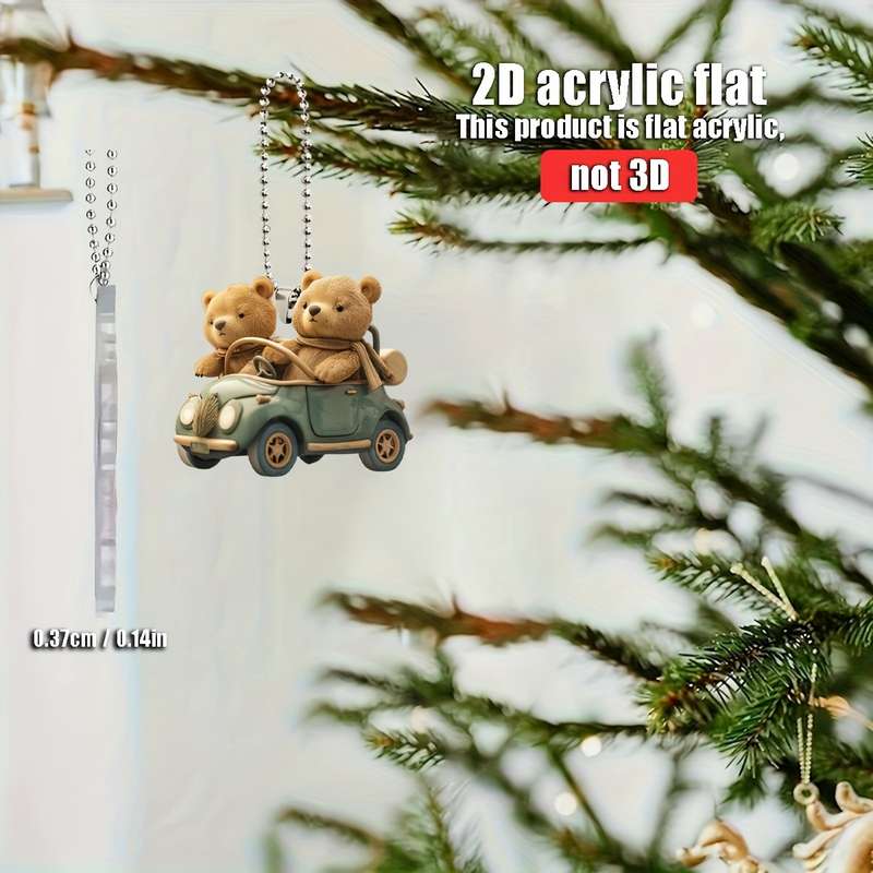 1pc 2D Flat   Cute Bear Car Hanging Accessory  Acrylic Rearview Mirror Decor Vintage G