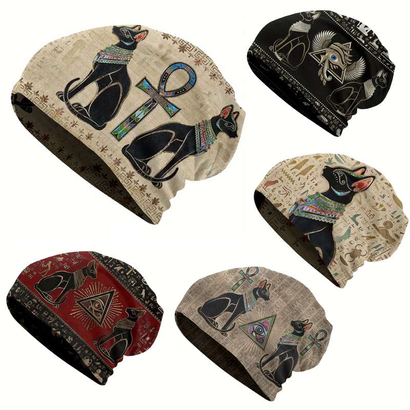 1pc Egyptian Thin Hat Hip Hop Hat Men's Warm Ancient Egyptian brimless beanie Retro floral prin