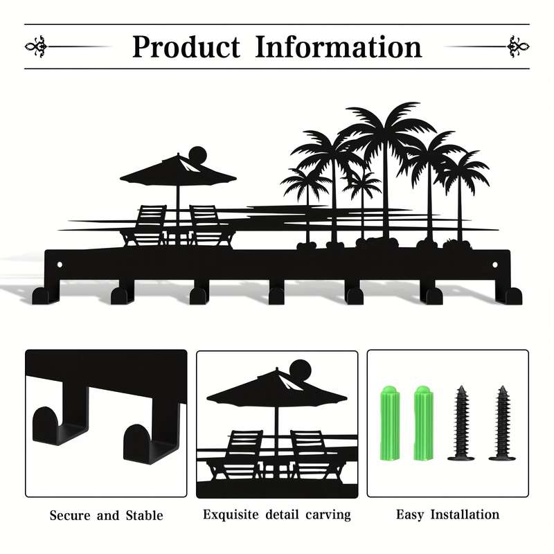 Key Hook Wall-Mounted Key Rack Metal Key Holder Wall-Mounted Key Storage Rack Vacation-Themed Ke