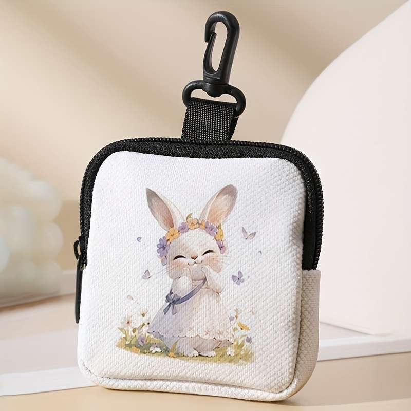 1pc Flower skirt with bunny pattern print Easter coin purse featuring buckle and zipper pockets m