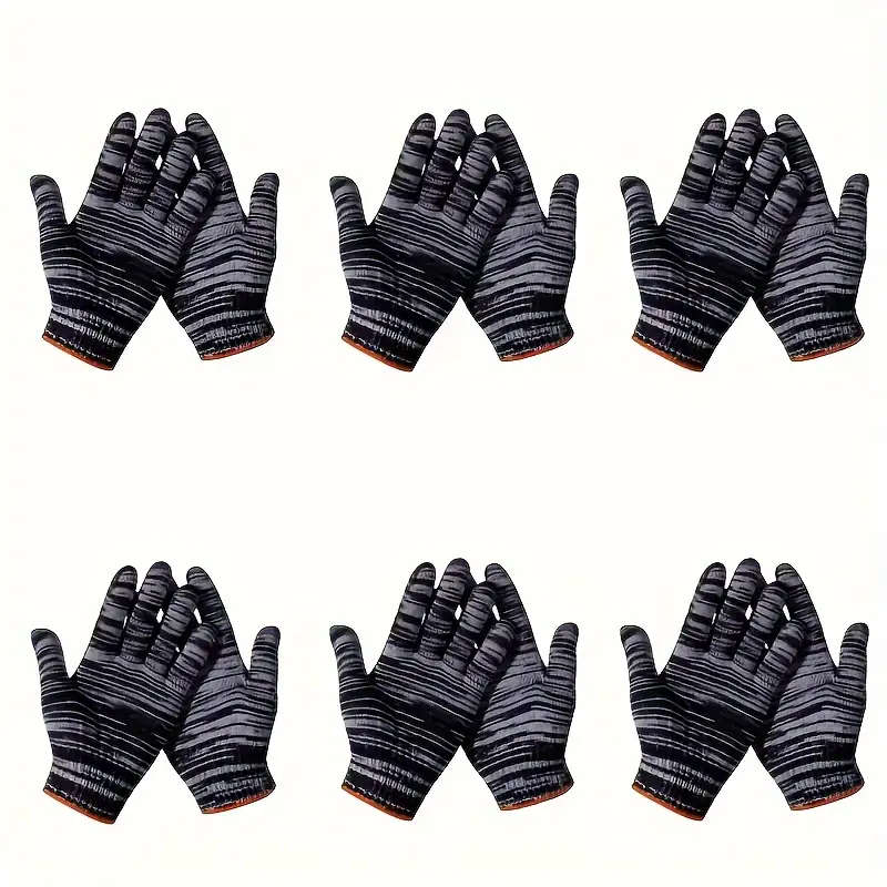 12pcs 6pairs Work Handwear Tear Abrasion Resistant Durable Breathable Stain-Resistant Polyester