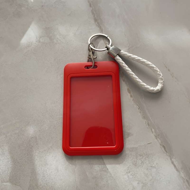 1pc Fashionable Macaron Solid Color Plastic Commuter Card Case with Keychain Hand Washable Non-D