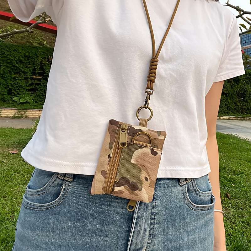 1pc Nylon Casual Style Outdoor Neck Pouch Men's Small Card Holder Coin Purse Key Case with Lan