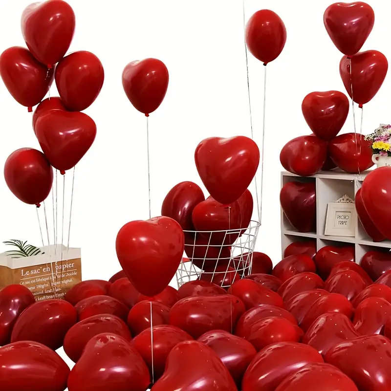 20 Red Heart-Shaped Balloons