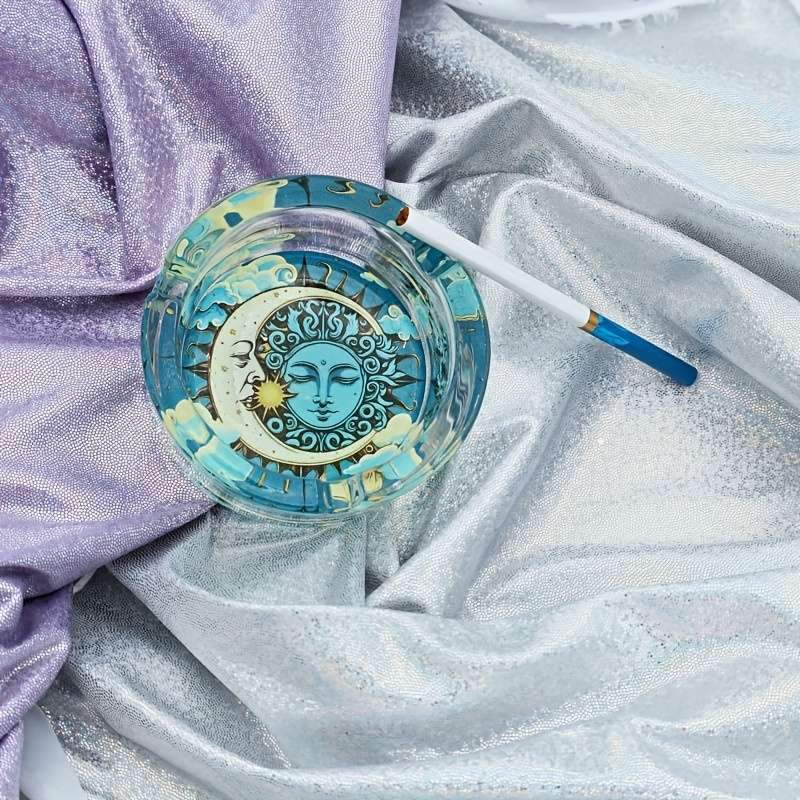 1pc A Round Transparent Glass Ashtray Decorative Non-Electric with Cigar and Cigarette Holder f