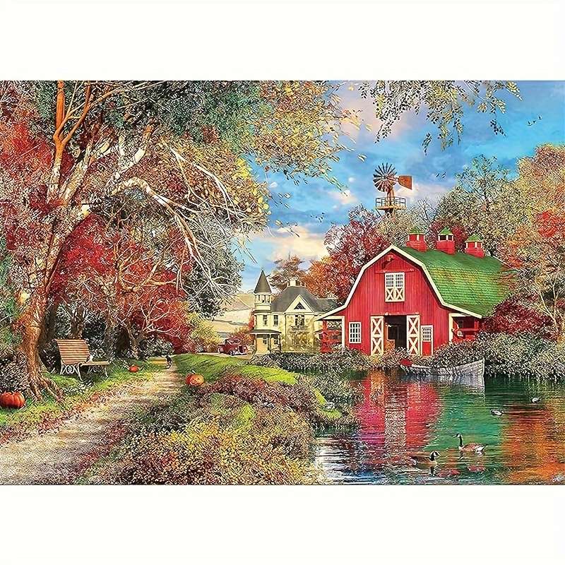 1000pcs Autumn Countryside Scenery Jigsaw Puzzle Cardboard Square Pieces Challengin