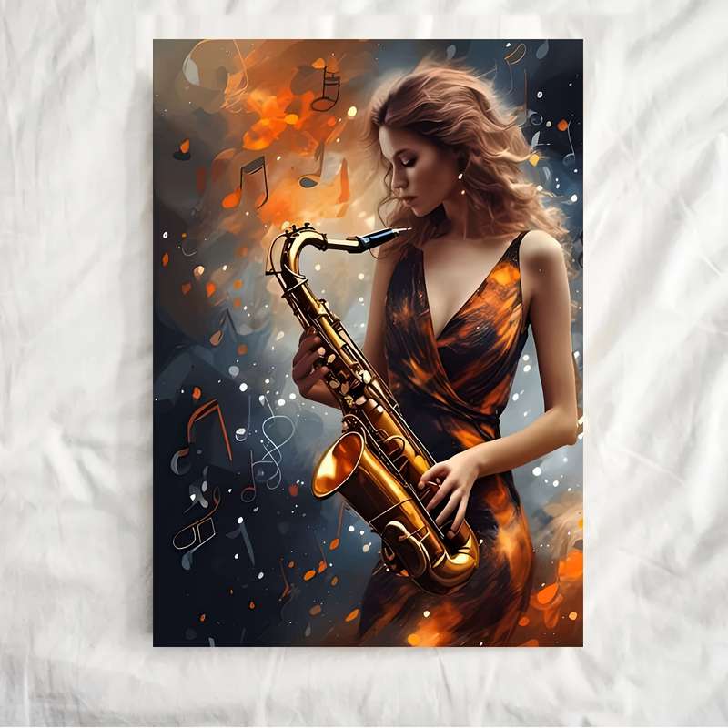 1pc  Frameless Saxophone Music Art Canvas Print 30.48x45.72 cm Vibrant Abstract Wall Decor Fe