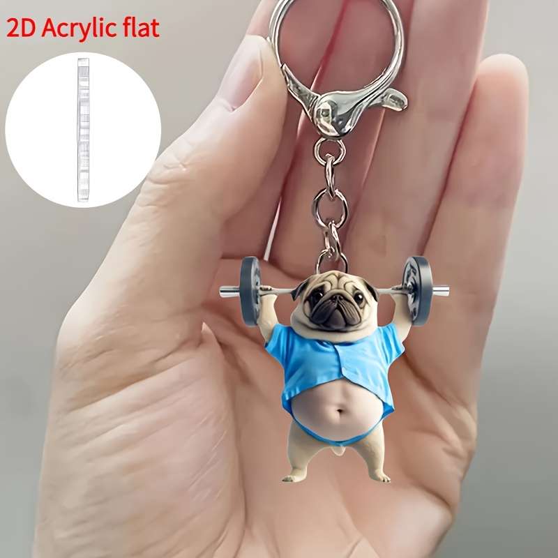 1pc 2D Flat   Keychain A Cute Pug  Acrylic Keychain Adorable Flat Key Ring Ornament Suit