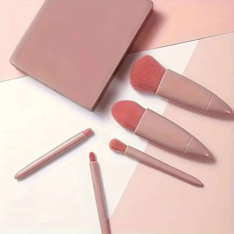 5pcs Hypoallergenic Nylon Bristle Makeup Brush Set with Mirror ABS Handle Oval Foundation Blending B