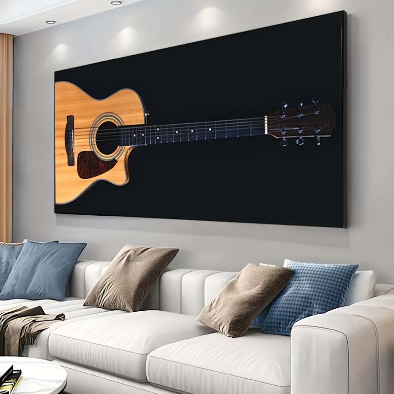 1pc Modern Guitar Canvas Art 59.99cm x 119.99cm Frameless Black Background Wall Decor for Living