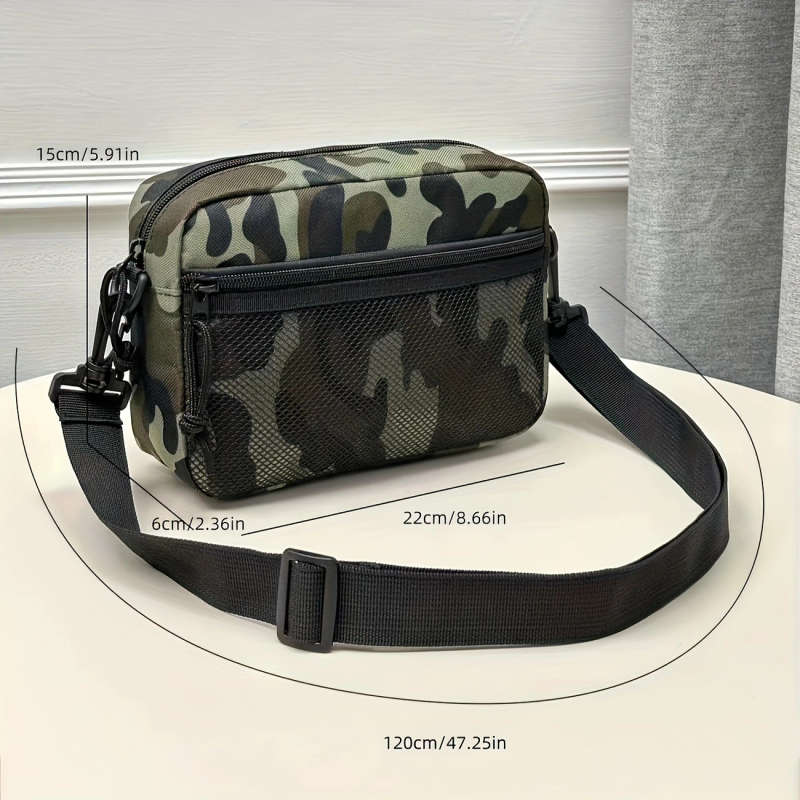 1pc Men'S Casual Camouflage Nylon Crossbody Bag with Adjustable Shoulder Strap Drawstring Closure Ar