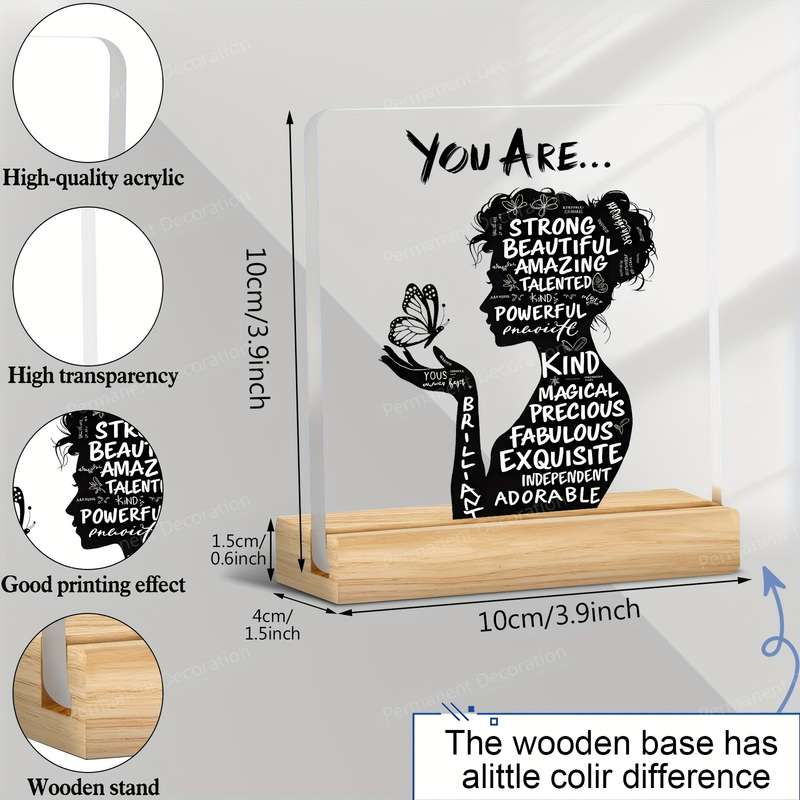 1pc 2D Flat   Inspirational Acrylic Desktop Decoration with Positive Affirmations "You Are Pow