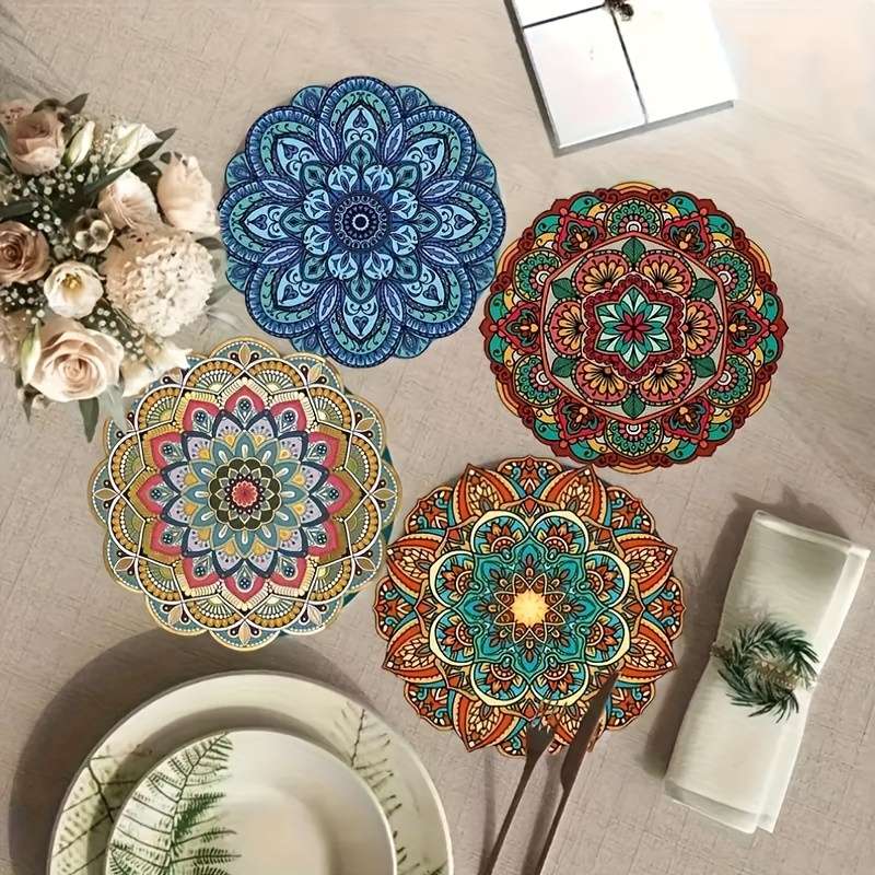 Mandala Art Coasters Set of 4 Intricate Wooden Cup Mats Decorative Table Protectors Uniqu