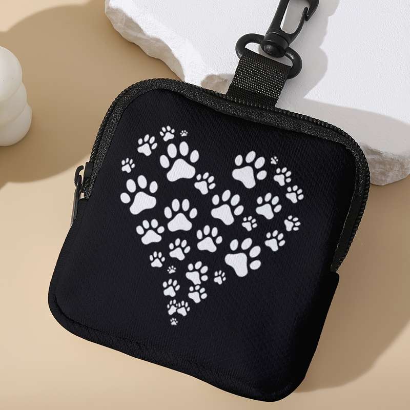 1pc Paw Print Heart Coin Purse Large Capacity Polyester Key Holder Wallet Digital Print Stora