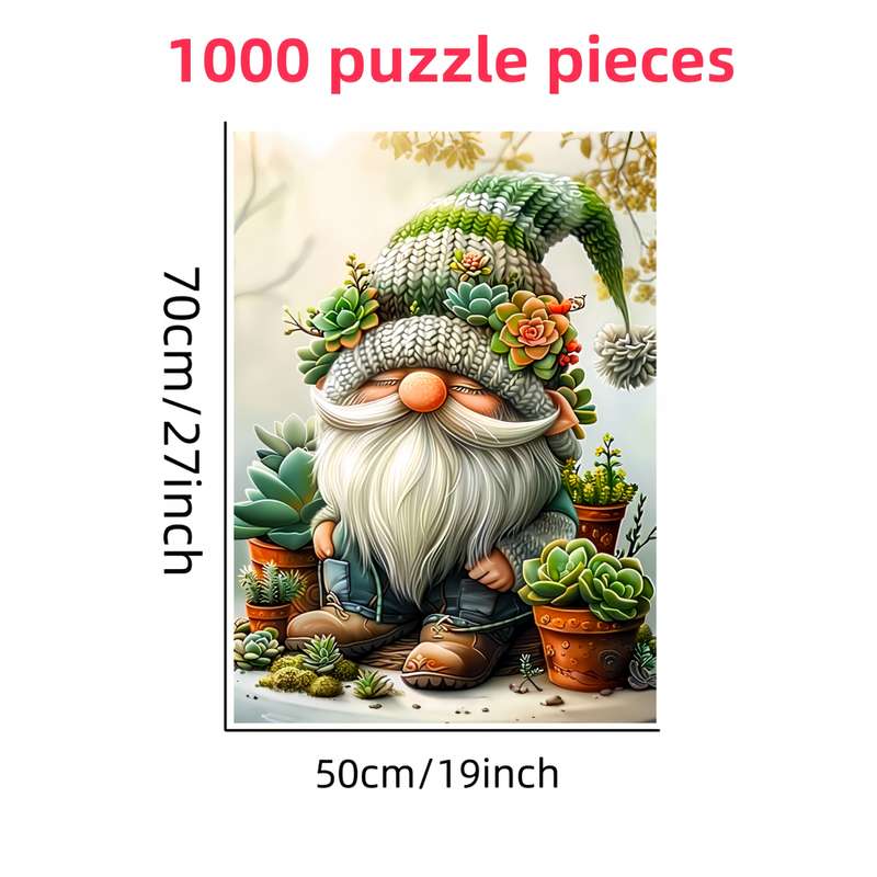 1000pcs Jigsaw Puzzle for Adults Thick Durable Paper Gnome Gardening Scene with Vib