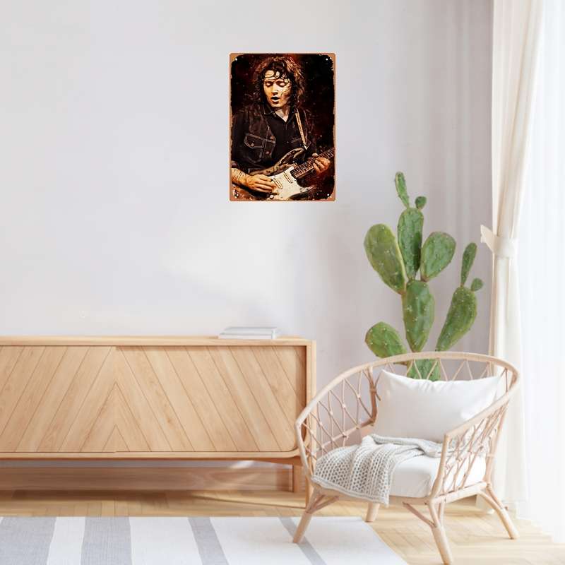 1pc Vintage Rock Guitarist Metal Wall Art Watercolor Portrait Electric Guitar Energy Perfect Gi