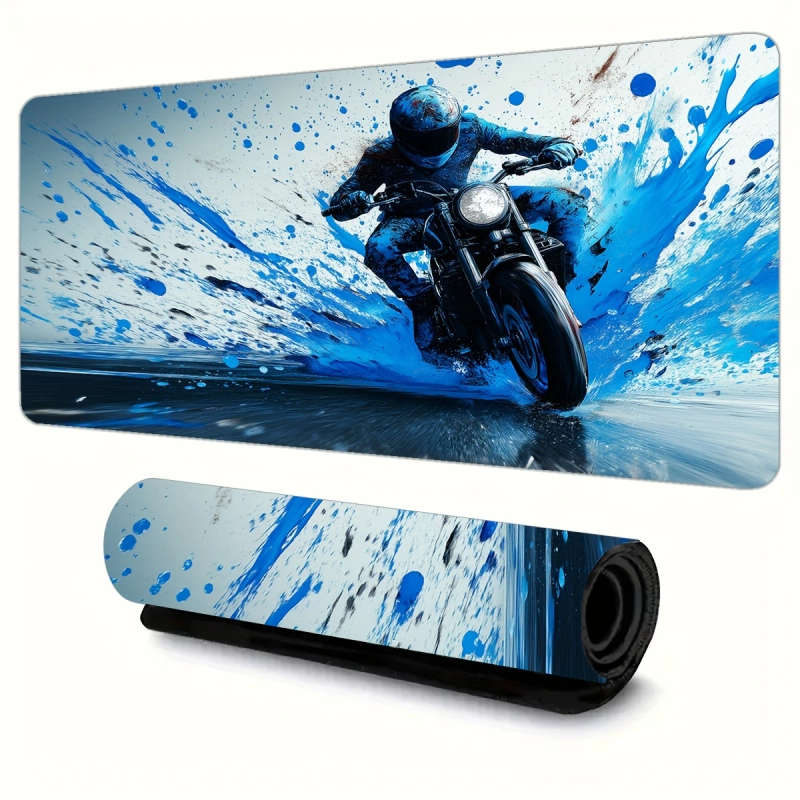 1pc 30x80cm Gaming Mouse Pad with Dynamic Blue Motorcycle Splash Design