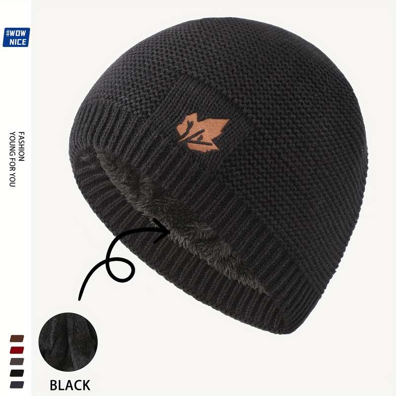 1pc Knit Beanie with Fleece Lining Warm Windproof Acrylic Skull Cap for Men Women Maple Leaf