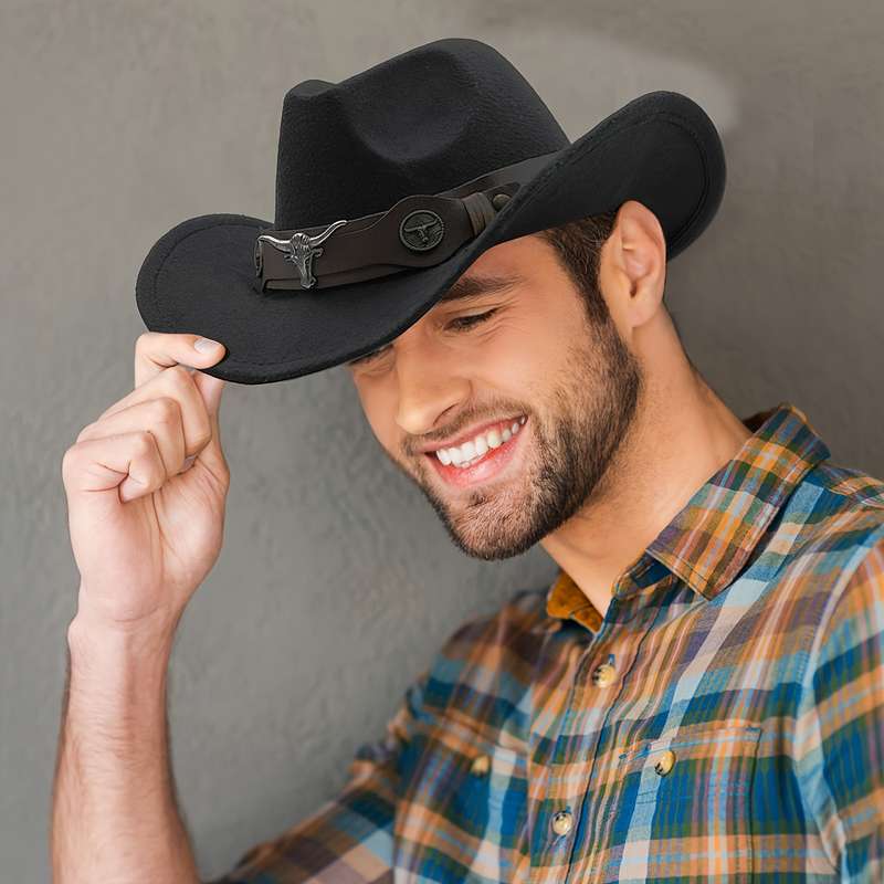 1pc Wide Brim Western Cowboy Hat with Decorative Laces Adjustable Pu Decorative Laces Unisex Retr