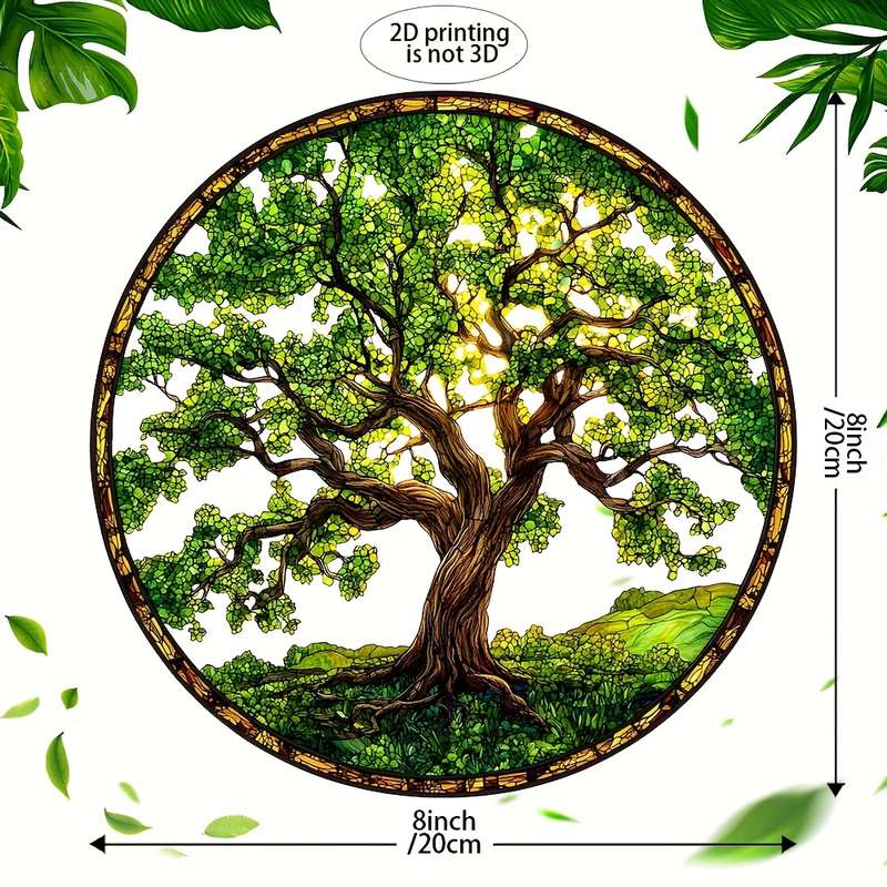1pc 2D Flat     Printing Oak Tree Suncatcher Colorful Window Hanging Acrylic Sign G