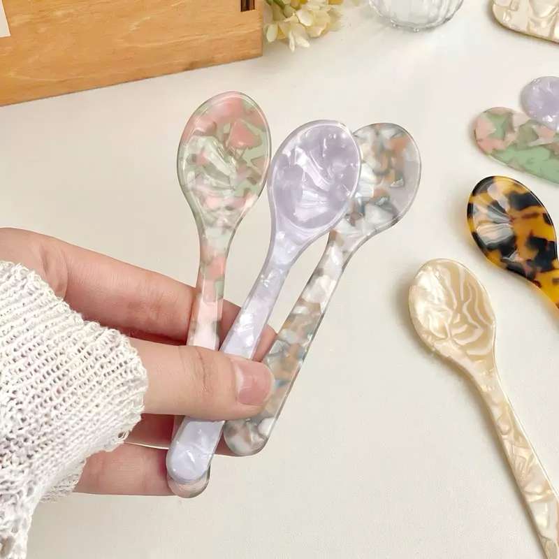2pcs Acrylic Spoon and Butter Knife Set Shatter Resistant PMMA Kitchenware Light Purple Ivory