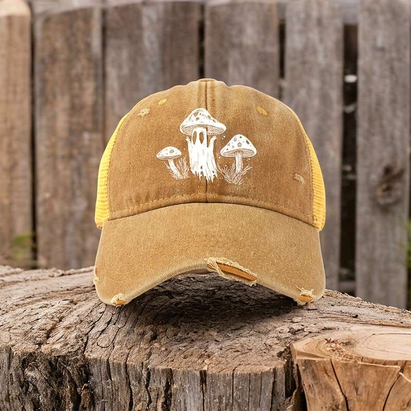1pc Adjustable Retro Baseball Cap with Mushroom Print C Breathable Washable Dad Hat for Men Wome