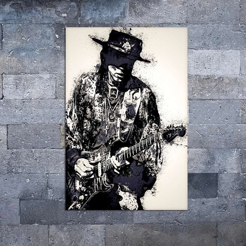 1pc Stevie Ray Vaughan Frameless Canvas Art Poster Dynamic Black and White Guitarist Design Idea