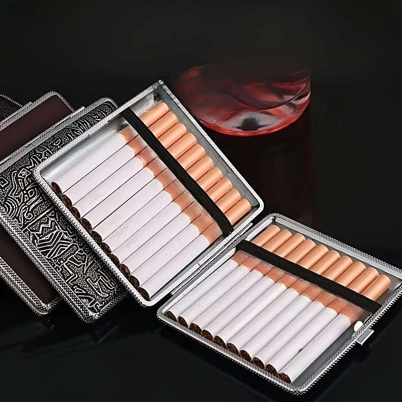1pc Premium Faux Leather Alloy Cigarette Case Durable Metal Holder for Cigarettes and Cigars Ideal G