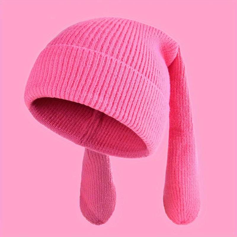 1pc Cozy Knitted Bunny Ears Beanie Hat for Women 100% Acrylic Stretchable Skull Cap with Brea