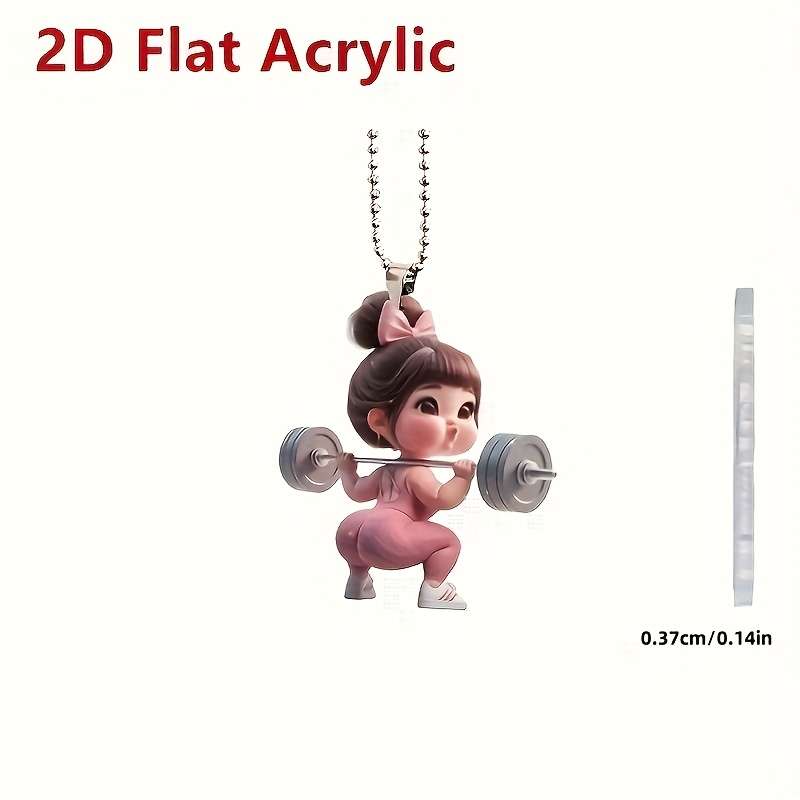 1pc 2D Flat  s  Acrylic Girl Lifting Barbell Fitness Acrylic Pendant Decoration Suitab