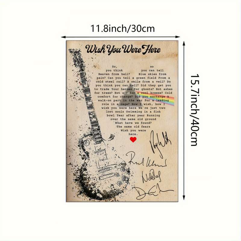 1pc 'Wish You Were Here' Canvas Art Print   Frameless Modern Wall Decor   Vintage Guitar Rainbow