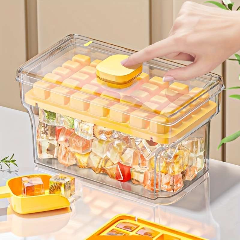 68-Cavity Double-Layer Press Type Ice Cube Tray with Storage Box Quick-Freeze Ice Maker for B
