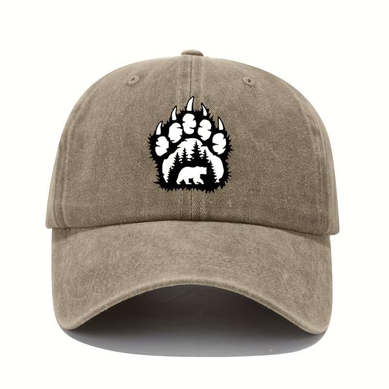 1pc Outdoor Adventures Vintage Bear Paw Print Baseball Cap Adjustable Cotton Washed Sun Hat with