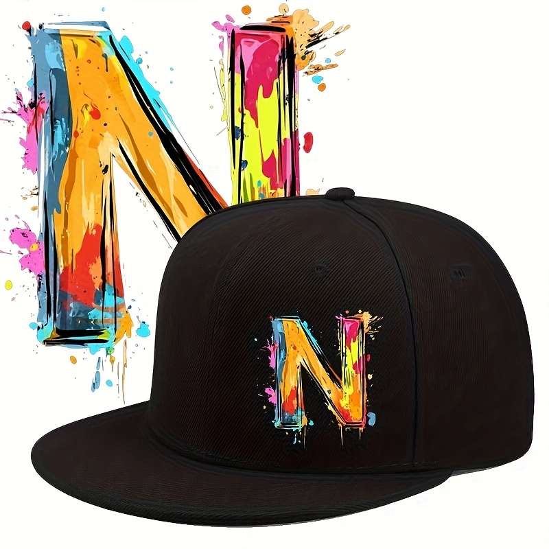 1pc Urban Graffiti Letter N Baseball Cap Adjustable Sun Protection Woven Flat Brim Hat for Men